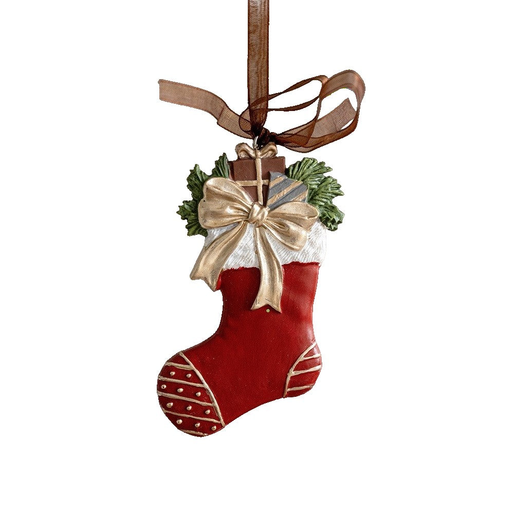 Decoratiune de Craciun pentru Brad, Figurina Model Soseta, Rasina, Multicolor, 10 x 6 cm