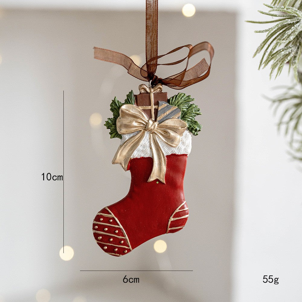Decoratiune de Craciun pentru Brad, Figurina Model Soseta, Rasina, Multicolor, 10 x 6 cm