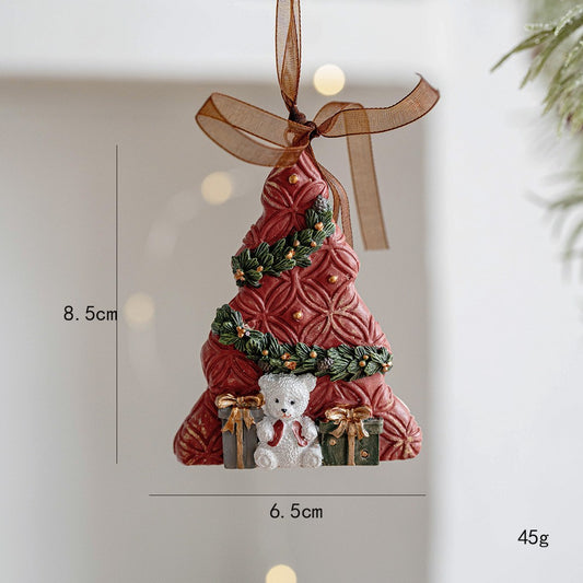 Decoratiune de Craciun pentru Brad, Model Bradut, Figurina Festiva din Rasina, Rezistenta, Multicolor, 8.5 x 6.5 cm