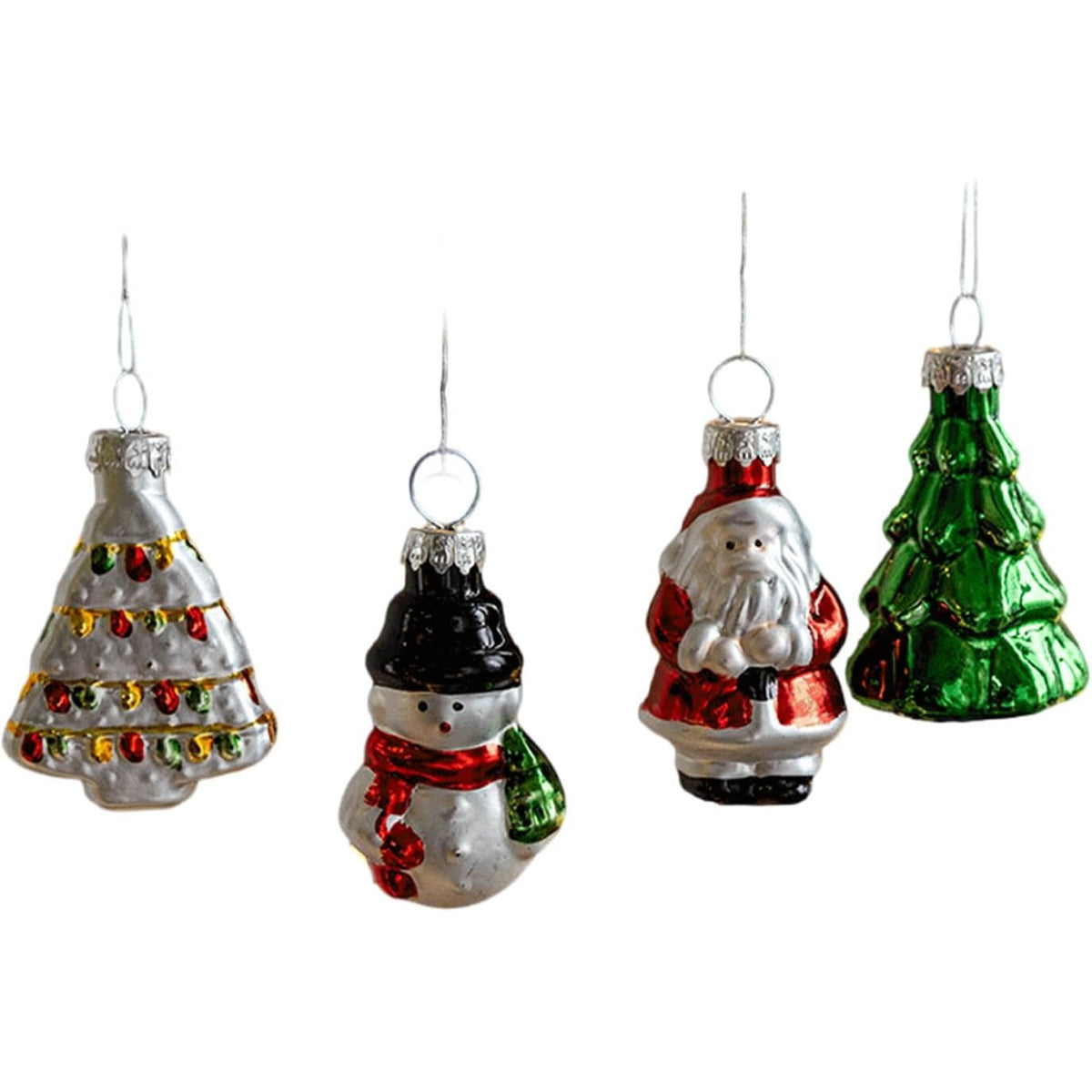 Set 9 Decoratiuni de Craciun pentru Brad, Pandantive Figurine Festive, Sticla, Multicolor, 5 cm