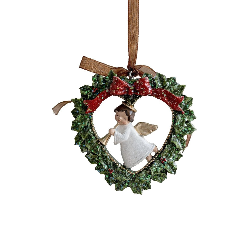 Decorațiune de Crăciun pentru Brad, Model Ghirlandă cu Înger, Figurină Festivă din Rășină, Multicolor, 7.5 x 7.5 cm
