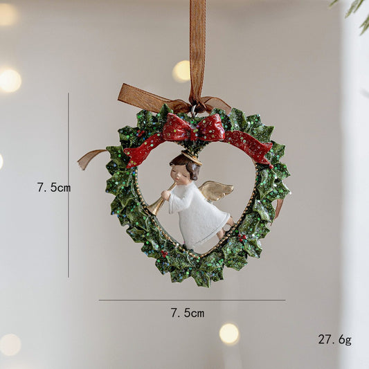 Decorațiune de Crăciun pentru Brad, Model Ghirlandă cu Înger, Figurină Festivă din Rășină, Multicolor, 7.5 x 7.5 cm