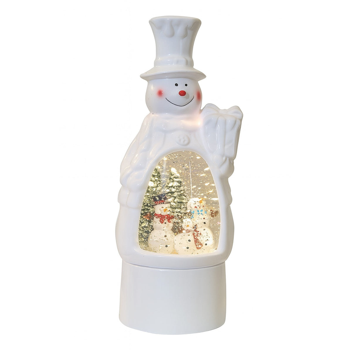 Decoratiune Craciun Glob Tip Om De Zapada, Felinar Cu Iluminare Led Si Efect Zapada In Miscare, Rasina Si Plastic, 27 x 12 x 11.5 cm, Alb