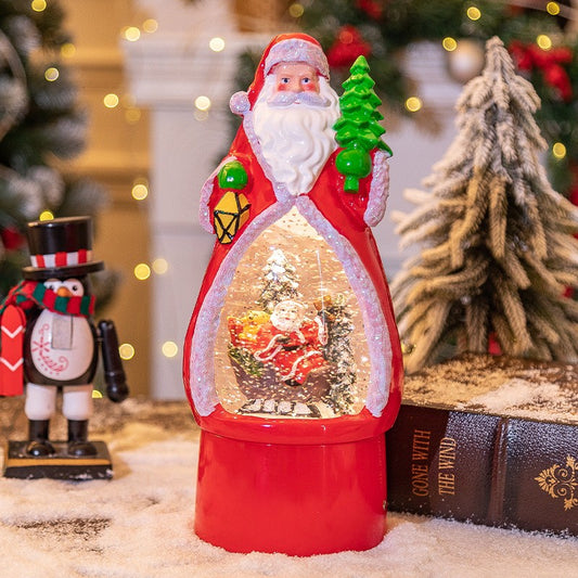 Felinar Decorativ de Craciun, Glob cu Iluminare LED si Efect Zapada, Scena Mos Craciun cu Oameni de Zapada, Material Plastic si Rasina, 29 x 12 x 11.5 cm, Rosu