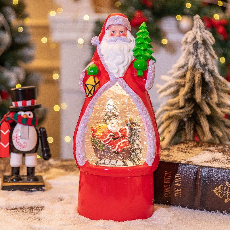 Felinar Decorativ de Craciun, Glob cu Iluminare LED si Efect Zapada, Scena Mos Craciun cu Oameni de Zapada, Material Plastic si Rasina, 29 x 12 x 11.5 cm, Rosu