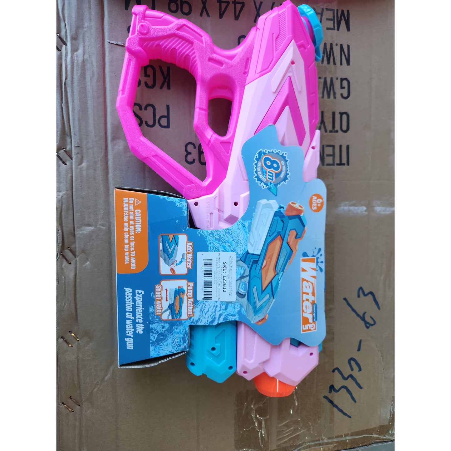 Pistol cu Apa pentru Copii, Rezervor Mare 900 ml, 4 Duze Comutabile, Raza 8 m, Plastic Rezistent, Roz, Varsta 6 Ani+