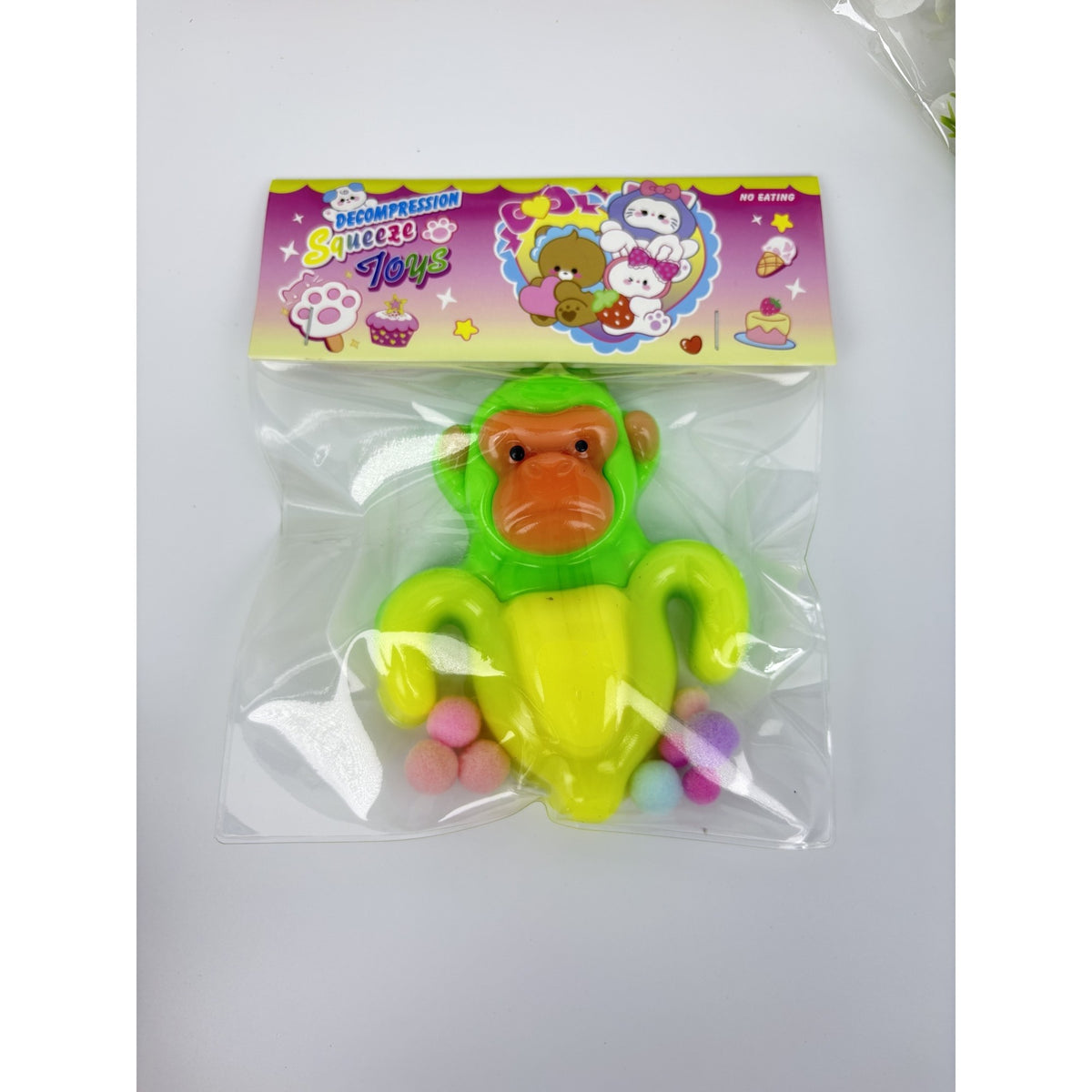 Jucarie Antistres Squishy Squeeze Toys, Model Banana Monkey cu Revenire Lenta, Material TPR Flexibil, 12 x 11 cm, 140 g, Galben/Verde
