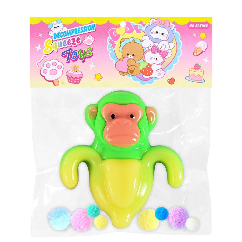 Jucarie Antistres Squishy Squeeze Toys, Model Banana Monkey cu Revenire Lenta, Material TPR Flexibil, 12 x 11 cm, 140 g, Galben/Verde