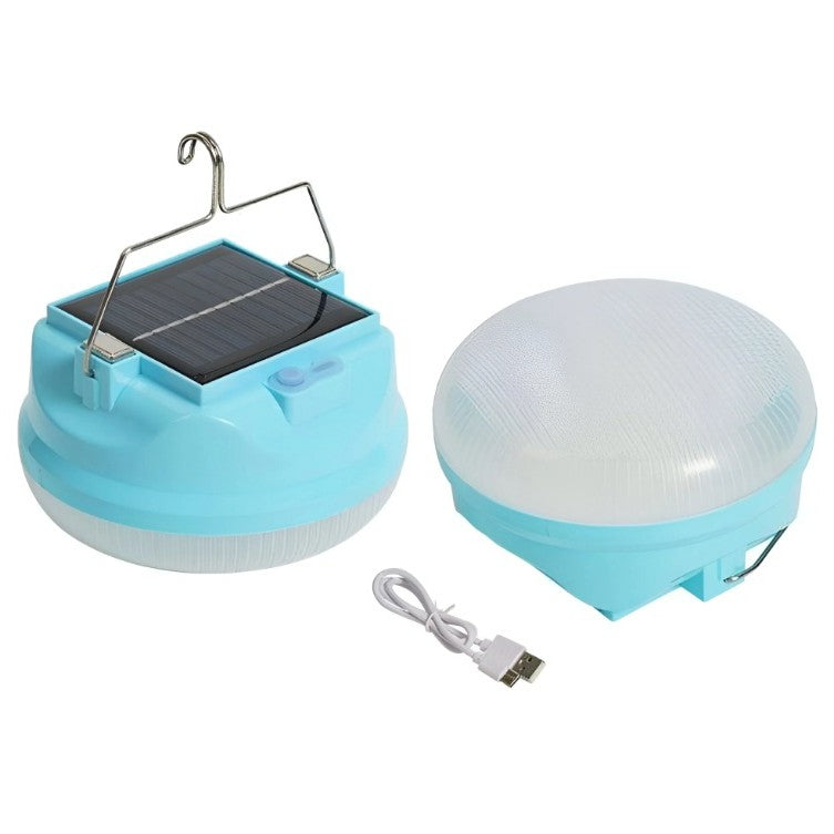 Lampa Solara LED 2in1 Portabila, Incarcare Solara si USB, 3 Trepte Intensitate, Agatatoare Inclusa, 100W, Plastic, 13x13x7 cm, Albastru