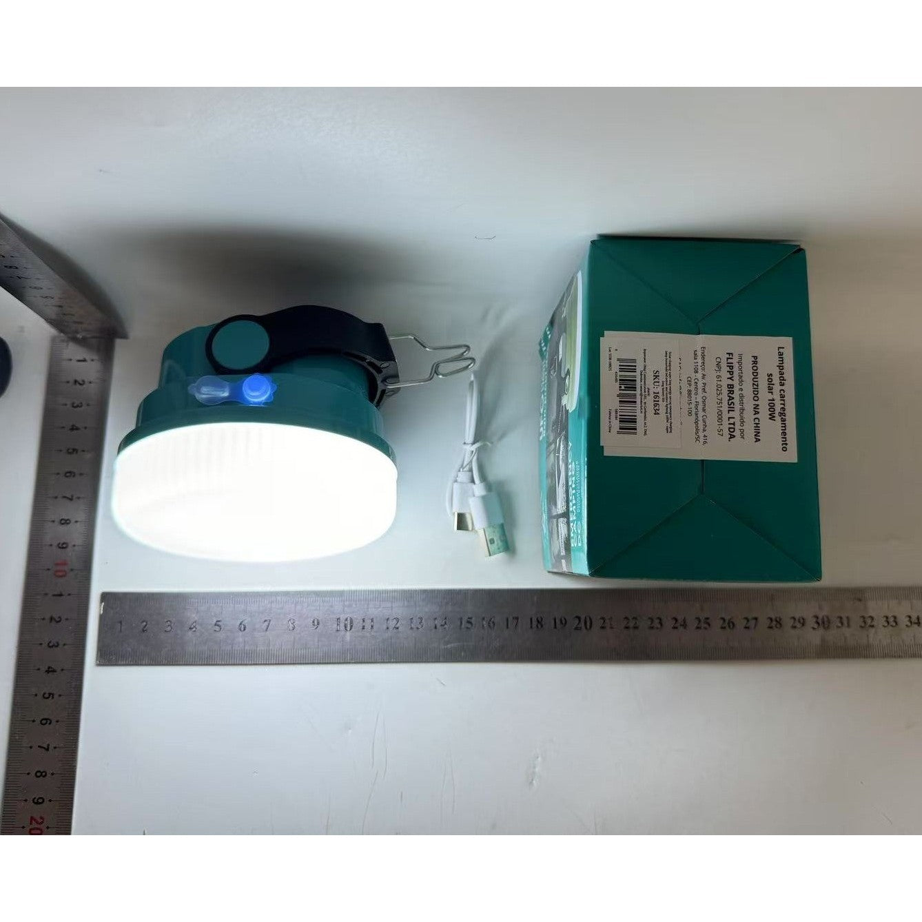 Lampa Solara LED 2in1 Portabila, Incarcare Solara si USB, 3 Trepte Intensitate, Agatatoare Inclusa, 100W, Plastic, 13x13x7 cm, Albastru
