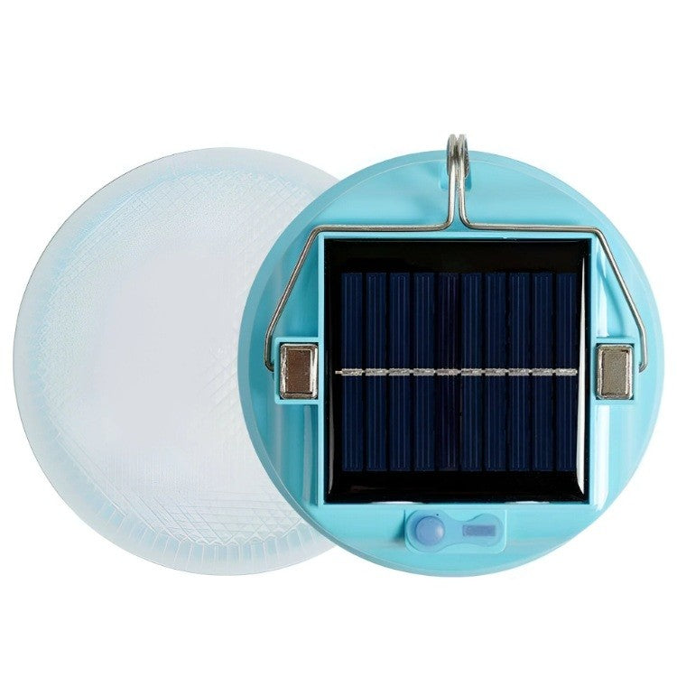 Lampa Solara LED 2in1 Portabila, Incarcare Solara si USB, 3 Trepte Intensitate, Agatatoare Inclusa, 100W, Plastic, 13x13x7 cm, Albastru