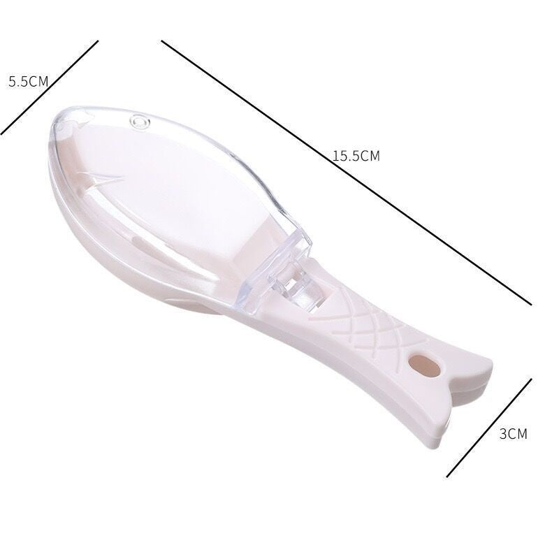 Curatator Solzi Peste cu Compartiment Colectare, Dispozitiv Manual pentru Curatat Peste, Plastic Durabil, 15.5x5.5x4 cm, Alb