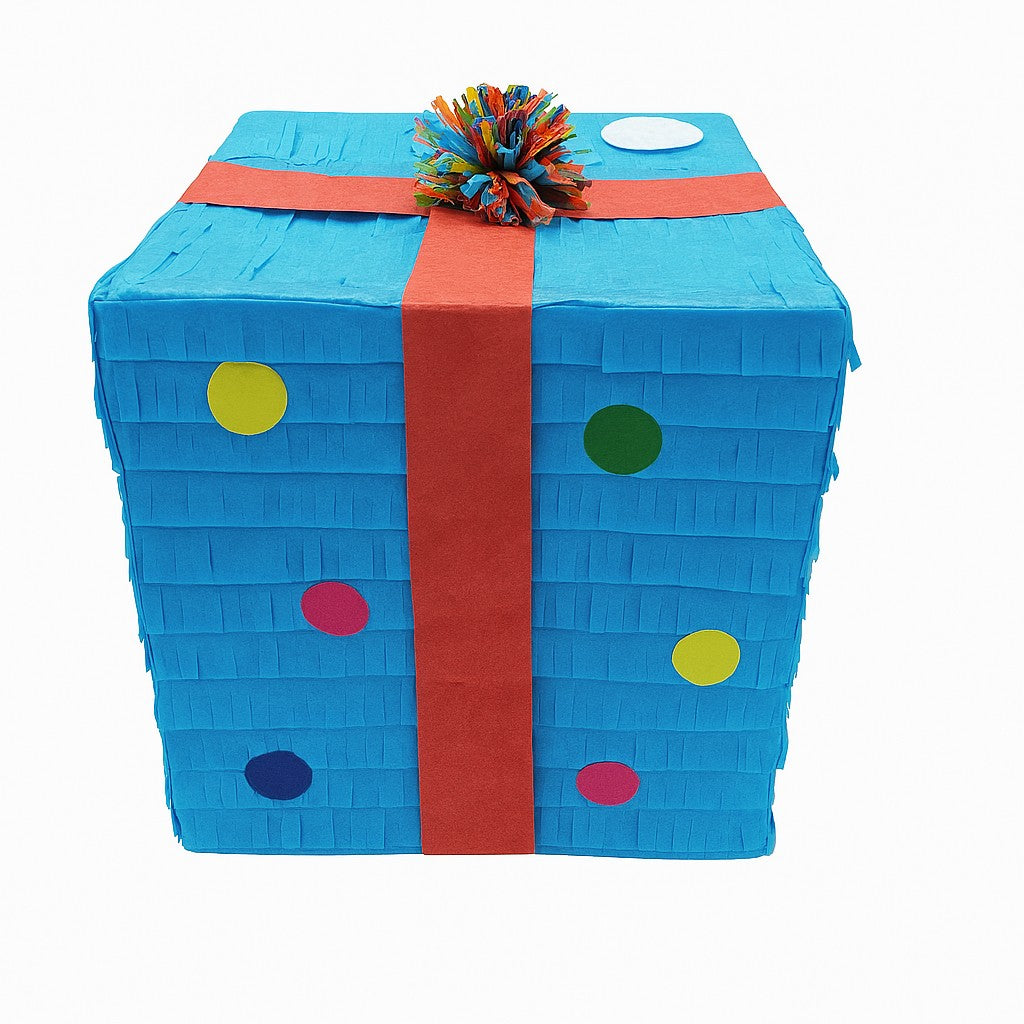 Pinata Petrecere Model Cutie Cadou cu Funda, Decoratiuni Aniversare Copii, Material Hartie si Carton, 25 x 23 x 23 cm, Albastru Deschis