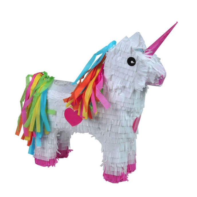 Pinata Unicorn Pentru Petreceri Copii, Forma Figurina Cu Inel De Agatare, Carton Si Hartie Creponata, 50 x 35 x 10 cm, Alb