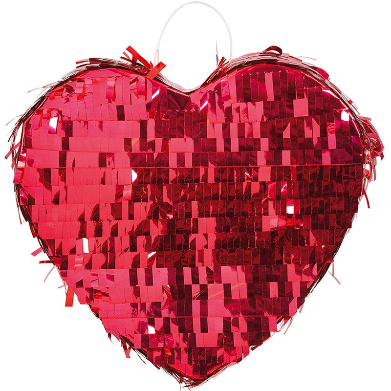 Pinata Inima pentru Petrecere, Efect Metalizat cu Sclipici, Activitate Interactiva Copii si Adulti, Carton si Hartie, 18 x 18 x 10 cm, Roz