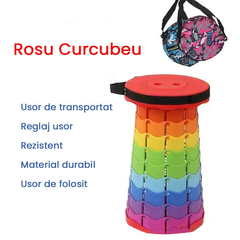 Scaun Telescopic Pliabil pentru Camping si Pescuit, Taburet Extensibil si Portabil, Inaltime Reglabila 6-45 cm, Rezistent pana la 150 kg, Material ABS, Diametru 25 cm, Multicolor