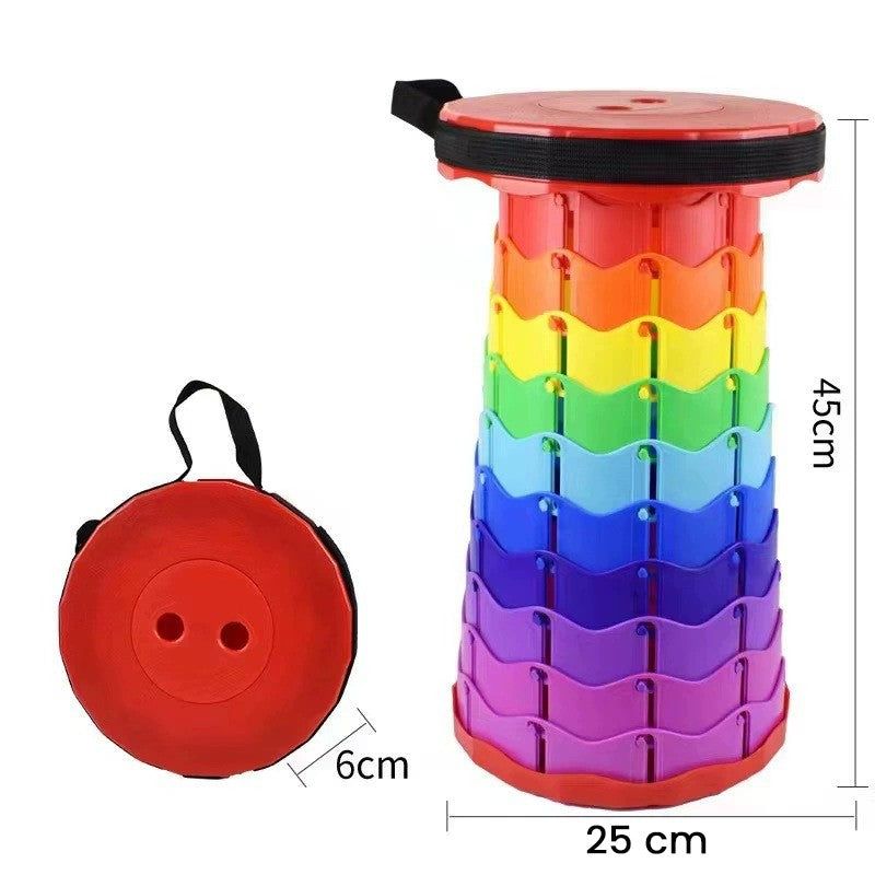 Scaun Telescopic Pliabil pentru Camping si Pescuit, Taburet Extensibil si Portabil, Inaltime Reglabila 6-45 cm, Rezistent pana la 150 kg, Material ABS, Diametru 25 cm, Multicolor
