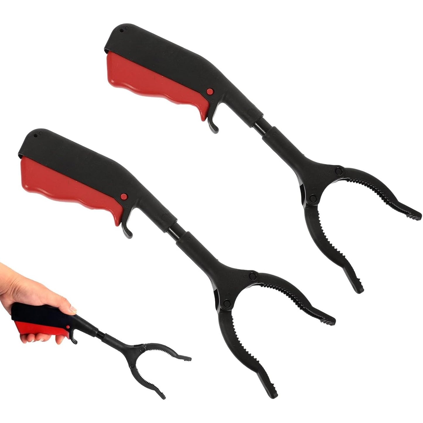 Cleste pentru Colectarea Deseurilor, Maner Antialunecare si Tija Fixa, Metal si Plastic, 30 cm, Negru/Rosu