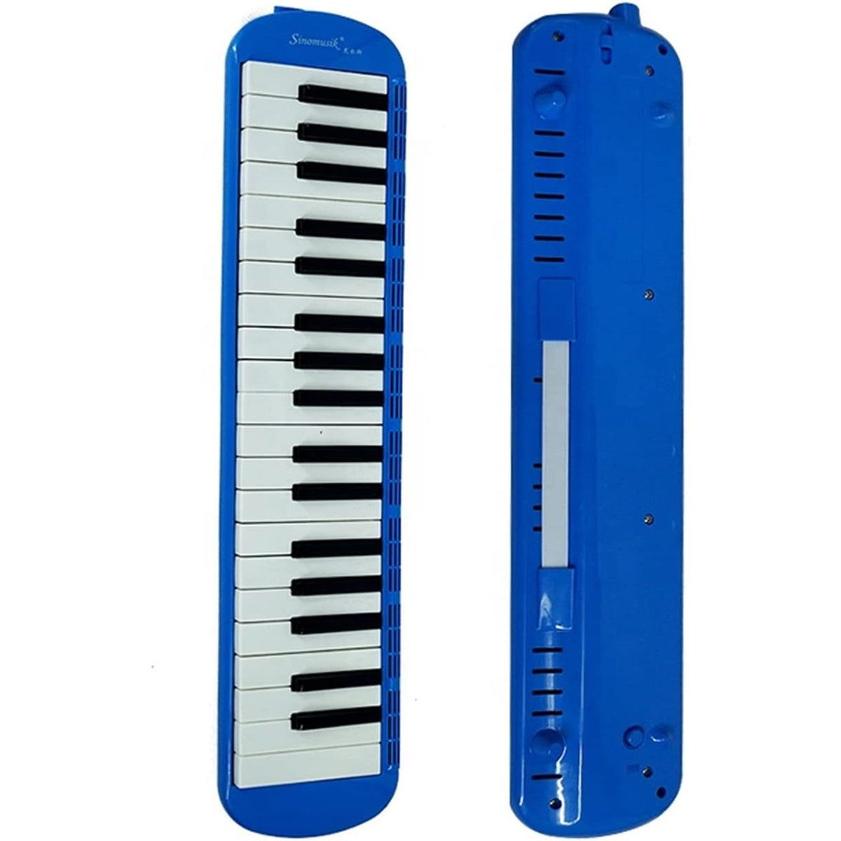 Muzicuta Melodica cu 32 Clape pentru Incepatori si Copii, Clape Imprimate cu Note, Corp din ABS Ecologic, Include Husa de Transport si Suflator, 45 x 13 x 7 cm, Albastru