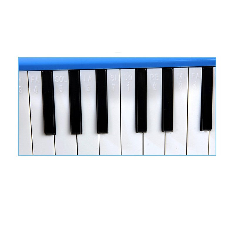 Muzicuta Melodica cu 32 Clape pentru Incepatori si Copii, Clape Imprimate cu Note, Corp din ABS Ecologic, Include Husa de Transport si Suflator, 45 x 13 x 7 cm, Albastru