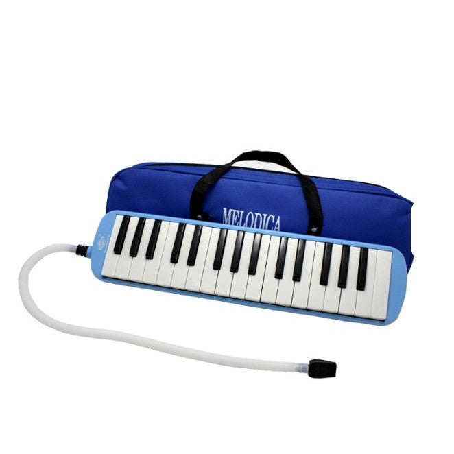 Muzicuta Melodica cu 32 Clape pentru Incepatori si Copii, Clape Imprimate cu Note, Corp din ABS Ecologic, Include Husa de Transport si Suflator, 45 x 13 x 7 cm, Albastru
