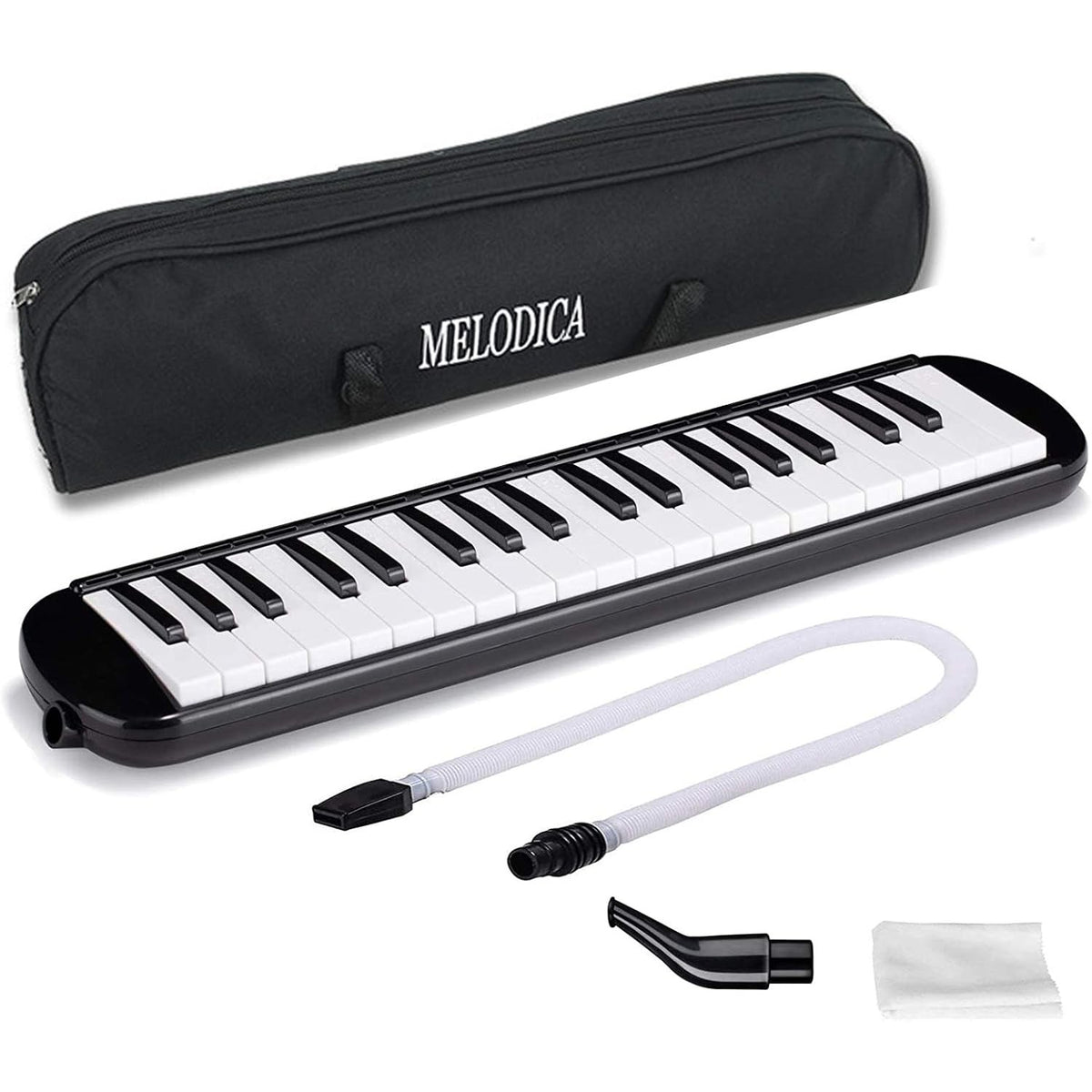 Muzicuta Melodica cu 32 Clape Imprimate, Instrument Muzical Educativ pentru Incepatori si Copii, Material ABS Ecologic, Include Husa de Transport si Suflator, 45 x 13 x 7 cm, Negru