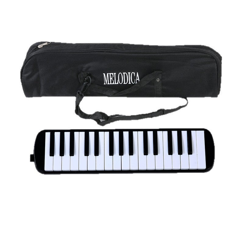 Muzicuta Melodica cu 32 Clape Imprimate, Instrument Muzical Educativ pentru Incepatori si Copii, Material ABS Ecologic, Include Husa de Transport si Suflator, 45 x 13 x 7 cm, Negru