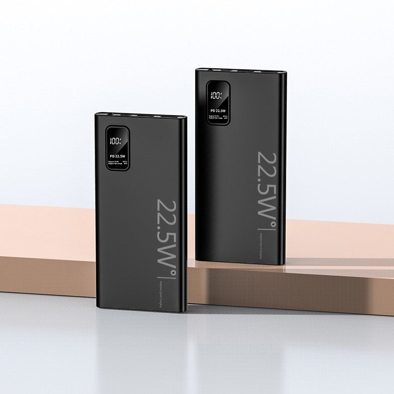 Baterie Externa Powerbank Ultra-Subtire, Fast Charge Power Delivery 22.5W, Ecran Digital LED, 1x USB-C si 2x USB, 10000 mAh, Negru