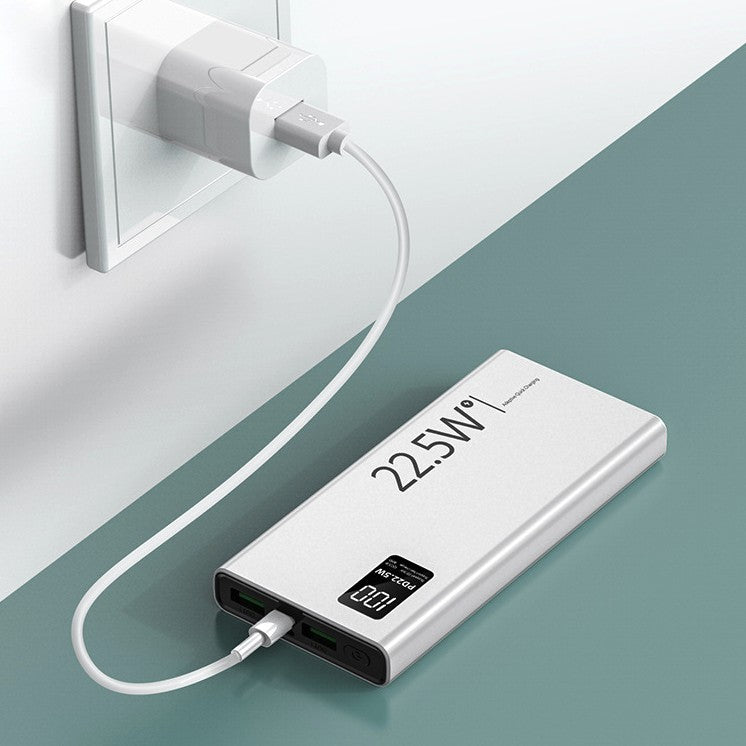 Baterie Externa Powerbank, Ultra-Subtire cu Ecran Digital LED, Power Delivery 22.5W, Incarcare Rapida, 1x USB-C si 2x USB, 20000 mAh, Alb