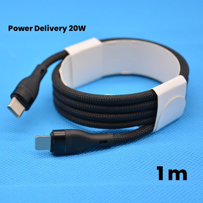 Cablu de Date si Incarcare Rapida USB-C la Lightning, Power Delivery 20W, Nailon Impletit, Compatibil iPhone, 1 m, Negru