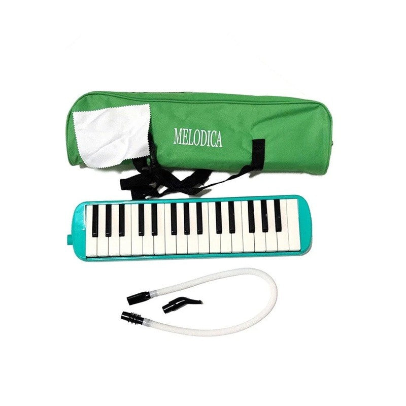 Muzicuta Melodica cu 32 Clape pentru Incepatori, Instrument Muzical Educativ cu Note Imprimate, ABS Ecologic, Include Husa si Suflator, 45 x 13 x 7 cm, Verde