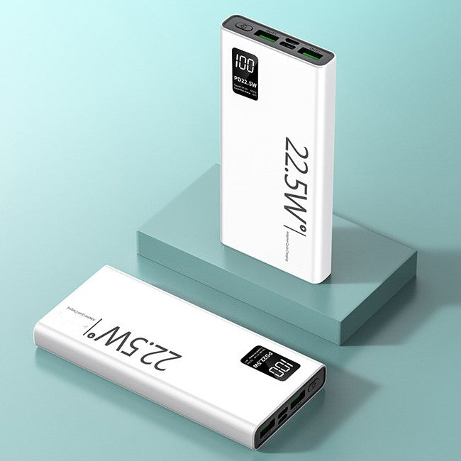Baterie Externa Powerbank Ultra-Subtire, Fast Charge Power Delivery 22.5W, Ecran Digital LED, Compatibilitate Universala, 1x Port Type-C si 2x Port USB, 10000 mAh, 144x66x16 mm, Alb