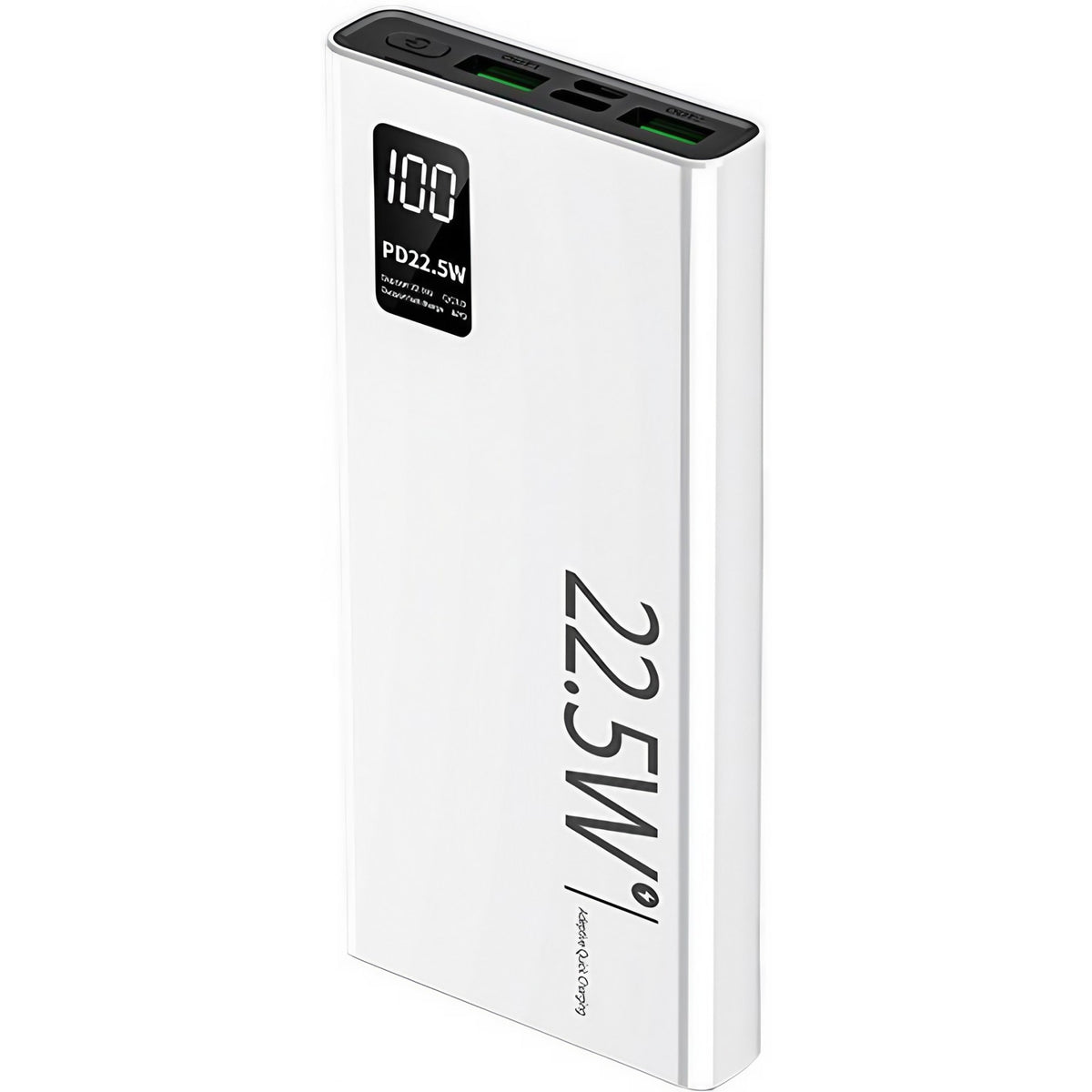 Baterie Externa Powerbank Ultra-Subtire, Fast Charge Power Delivery 22.5W, Ecran Digital LED, Compatibilitate Universala, 1x Port Type-C si 2x Port USB, 10000 mAh, 144x66x16 mm, Alb