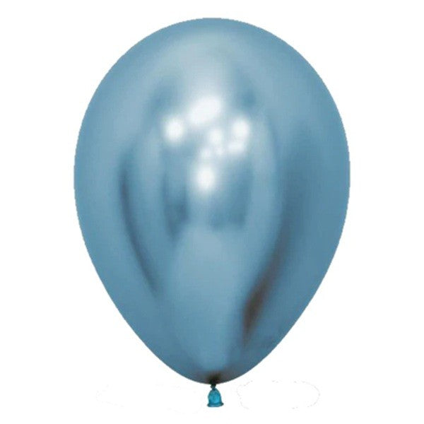 Set 12 Baloane Latex Chrome, Aspect Metalizat Lucios, Compatibile Aer sau Heliu, 30 cm, Albastru Deschis