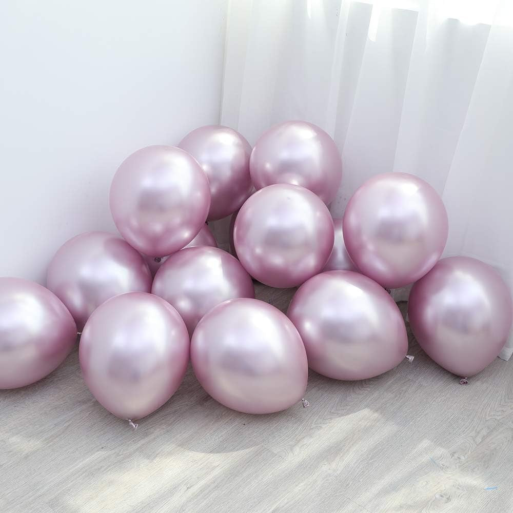 Set 12 Baloane Latex Chrome, Efect Metalizat Lucios, Compatibile Heliu sau Aer, Material Rezistent, 30 cm, Mov Deschis