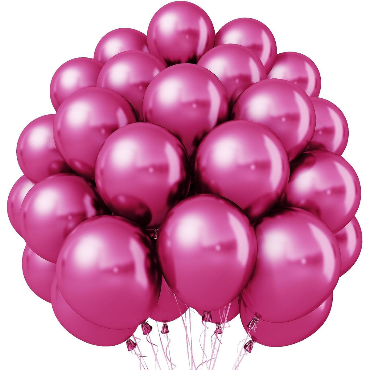 Set 12 Baloane Latex Chrome, Aspect Metalizat Lucios, Compatibile Aer sau Heliu, Petreceri si Aniversari, 30 cm, Fucsia