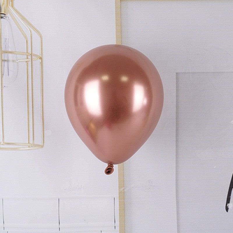 Set 12 Baloane Latex Chrome, Efect Metalizat pentru Petreceri, Compatibile Aer sau Heliu, 30 cm, Roz-Auriu