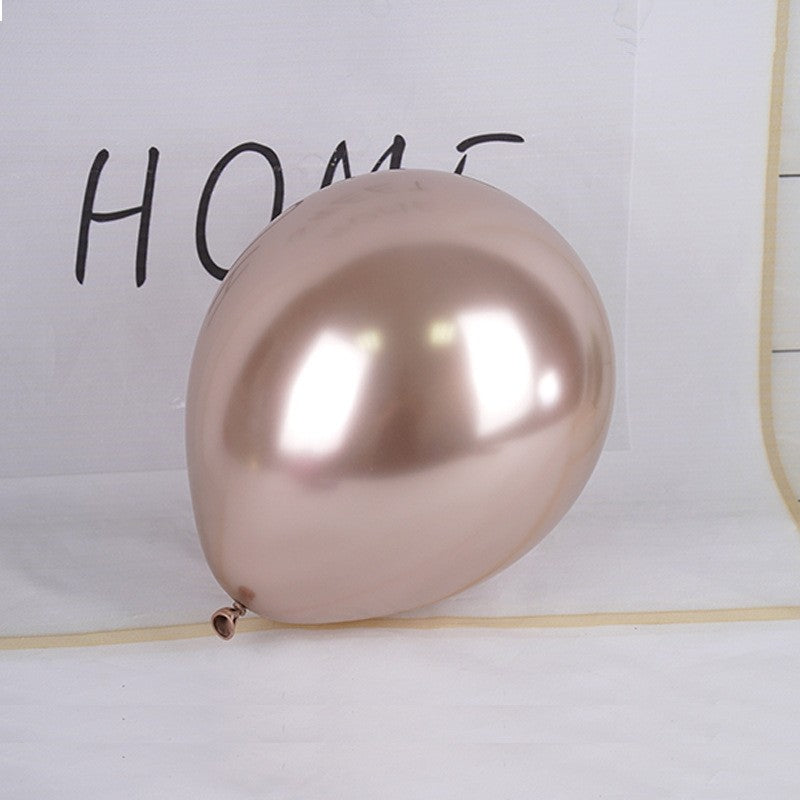 Set 12 Baloane Latex Chrome, Efect Metalizat Lucios, Compatibile Aer sau Heliu, 30 cm, Șampanie