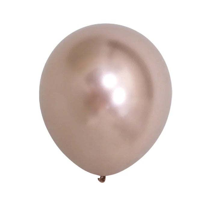Set 12 Baloane Latex Chrome, Efect Metalizat Lucios, Compatibile Aer sau Heliu, 30 cm, Șampanie