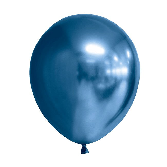 Set 12 Baloane Latex Chrome, Efect Metalizat Lucios, Compatibile Aer sau Heliu, Petreceri si Evenimente, 30 cm, Albastru Inchis