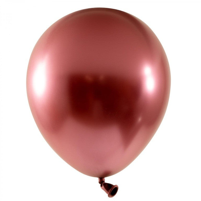 Set 12 Baloane Latex Chrome, Efect Metalizat Lucios, Pentru Aer sau Heliu, 25 cm, Rosu