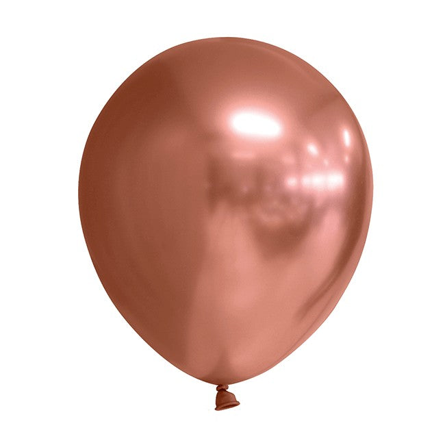 Set 12 Baloane Latex Chrome, Efect Metalizat Lucios, Compatibile Aer Sau Heliu, 25 cm, Roz-Auriu