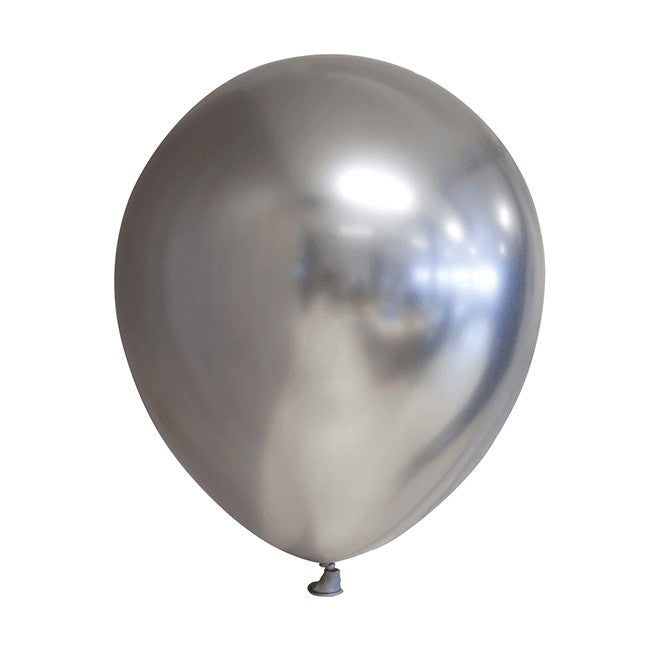 Set 12 Baloane Latex Chrome, Efect Metalizat Oglindă, Decor Petreceri, Compatibile Aer sau Heliu, Argintiu, 25 cm
