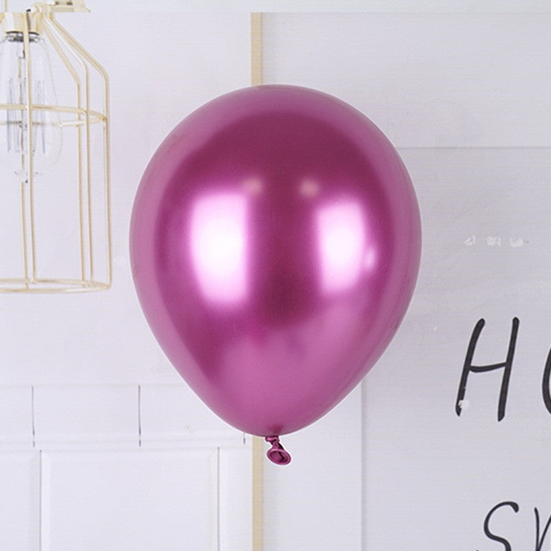 Set 12 Baloane Latex Chrome, Efect Metalizat Lucios, Compatibile Aer sau Heliu, 25 cm, Fucsia