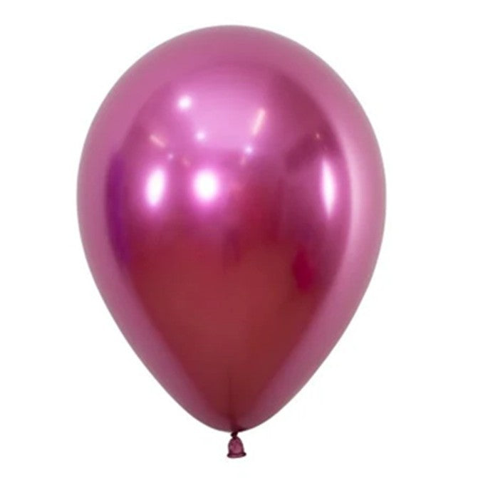 Set 12 Baloane Latex Chrome, Efect Metalizat Lucios, Compatibile Aer sau Heliu, 25 cm, Fucsia