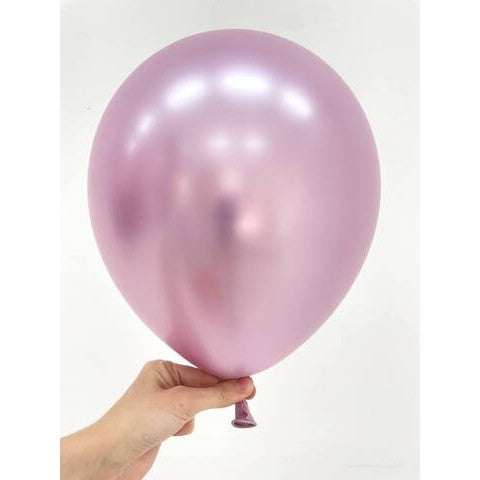 Set 12 Baloane Aniversare, Model Chrome Metalizat, Latex Rezistent, Compatibile Aer si Heliu, Mov Deschis, 13 cm