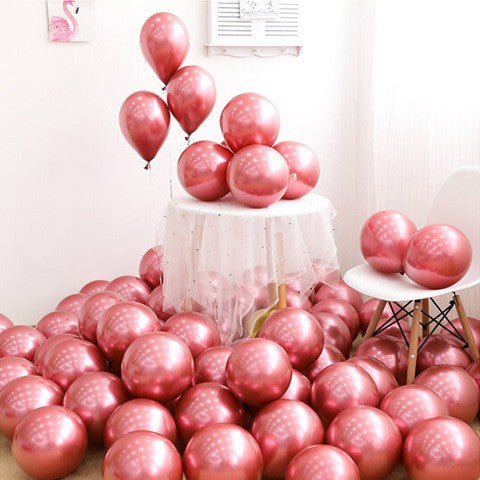 Set 12 Baloane Latex Chrome, Efect Metalizat, Decoratiuni Petrecere, Rosu, 13 cm