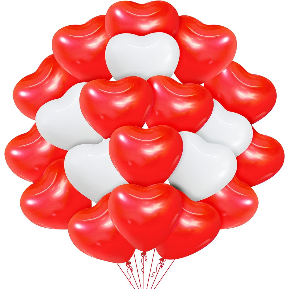 Set 10 Baloane Inima, Decoratiuni Petrecere Valentine's Day si Nunta, Latex Rezistent, Alb si Rosu, 25 cm