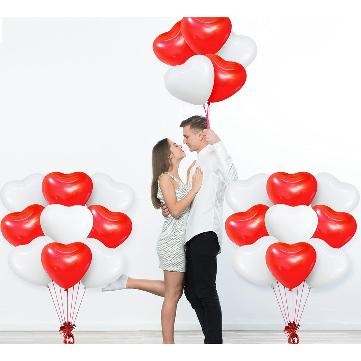 Set 10 Baloane Inima, Decoratiuni Petrecere Valentine's Day si Nunta, Latex Rezistent, Alb si Rosu, 25 cm