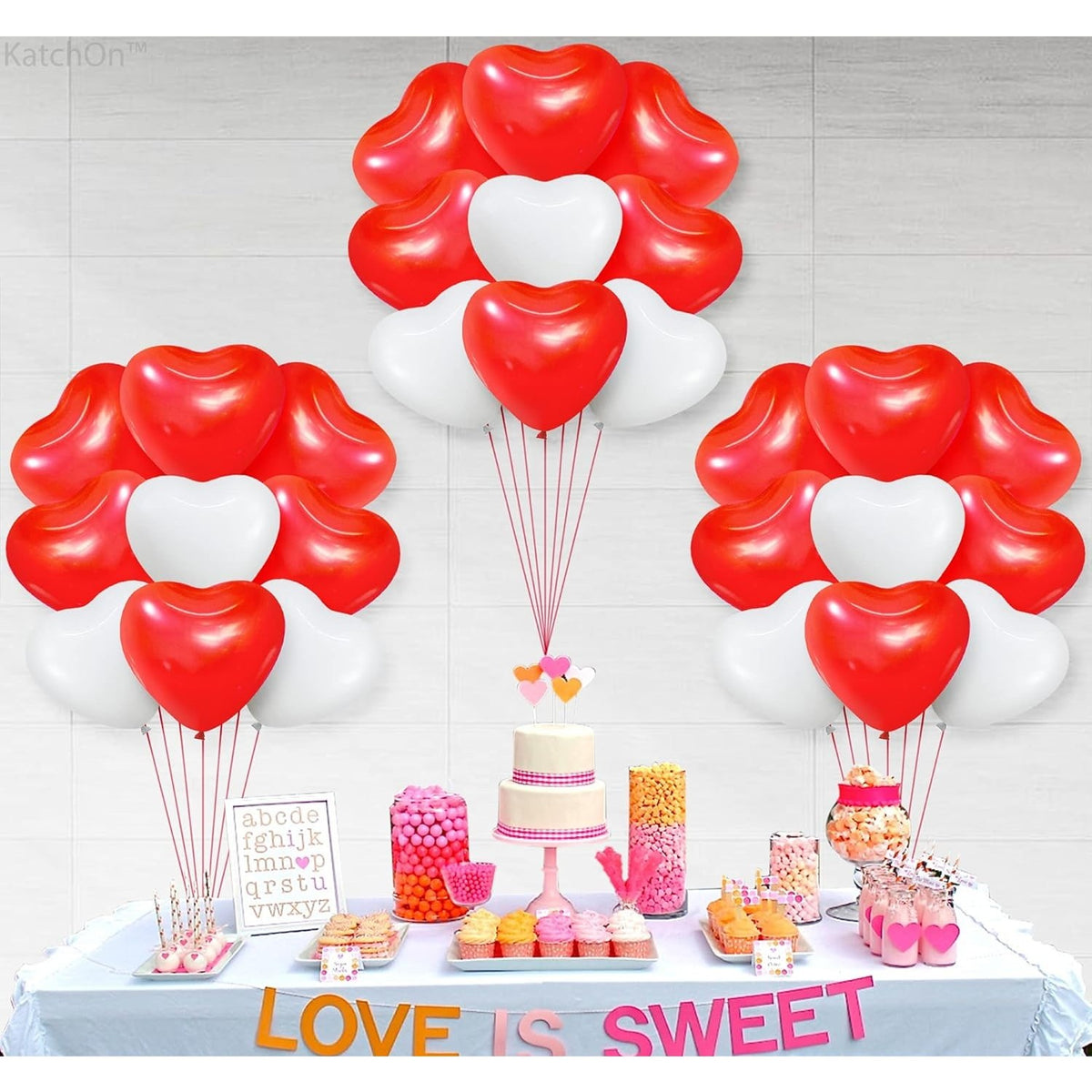 Set 10 Baloane Inima, Decoratiuni Petrecere Valentine's Day si Nunta, Latex Rezistent, Alb si Rosu, 25 cm